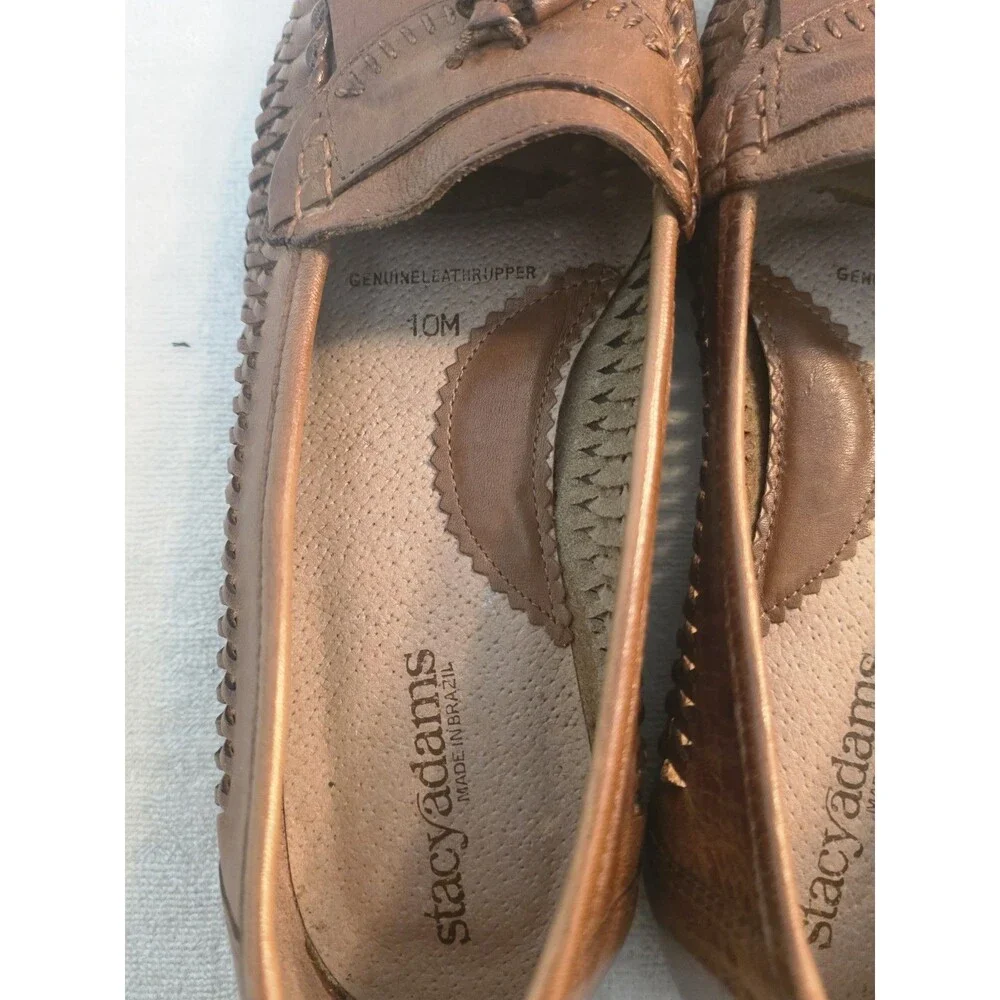 Vintage 80s 90s Stacy Adams Mens 10M Woven Leather Loafers Tan Brazil Deadstock